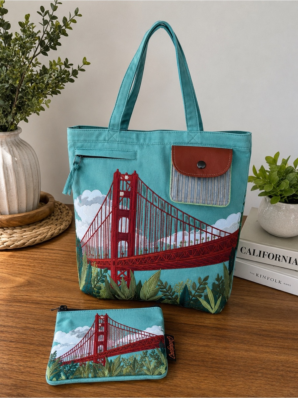 Octopus 3 San Francisco Golden Gate Bridge Canvas Tote Bag & Zip Pouch